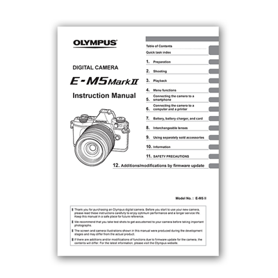 Olympus E-M5 Digital Camera Printed User Guide Manual - A5 Booklet, 133 Pages